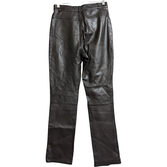 Rem Garson Brown Straight Leg Zipper High Rise Leather Pants Size 6 - Picture 4 of 14